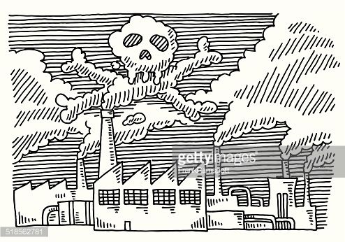 494x346 Hand Drawn Vector Drawing Of A Factory Pollution Problem - Factory Pollution Drawing