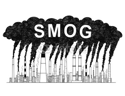 400x306 Vector Artistic Pen And Ink Drawing Illustration Of Smoke And Smog - Factory Pollution Drawing