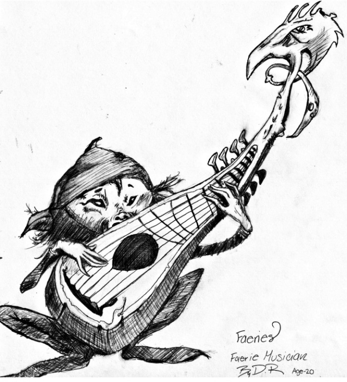 700x769 faerie musician drawing - Faerie Drawing