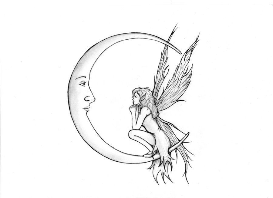 900x654 Fairy Drawings Fairy And Moon - Faerie Drawing