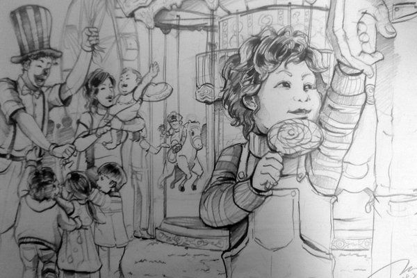 600x400 fun fair scene drawing - Fair Images For Drawing