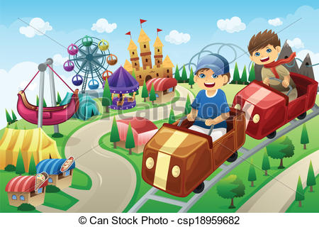 450x320 kids having fun in an amusement park a vector illustration - Fair Images For Drawing