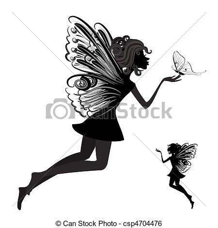 450x470 Free Fairy Clipart Drawings - Fairy Black And White Drawings