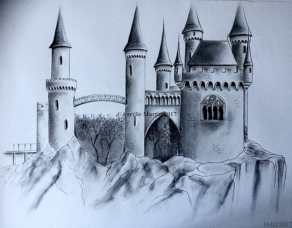 575x449 Drawings, Sketch Of A Fairy Castle In Pencil And Pen - Fairy Castle Drawing