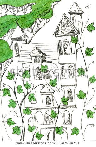 308x470 Fairy Castle With Towers Among The Climbing Plants Fantasy - Fairy Castle Drawing