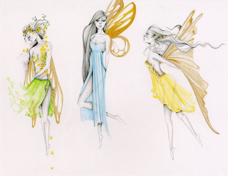 794x615 Fairy Drawing Custom Art Custom Personalized Artwork Fantasy Etsy - Fairy Drawing