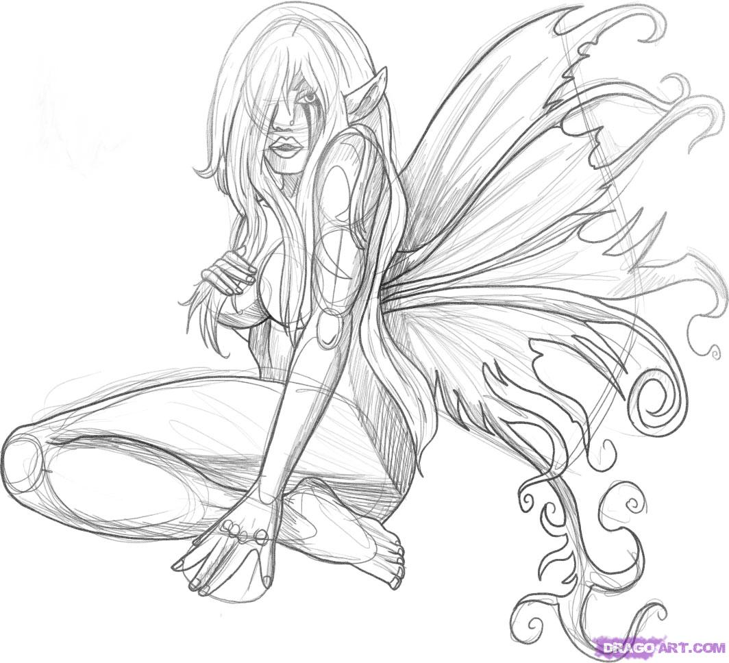 1064x968 Fairy Tattoo Drawing - Fairy Drawing Images