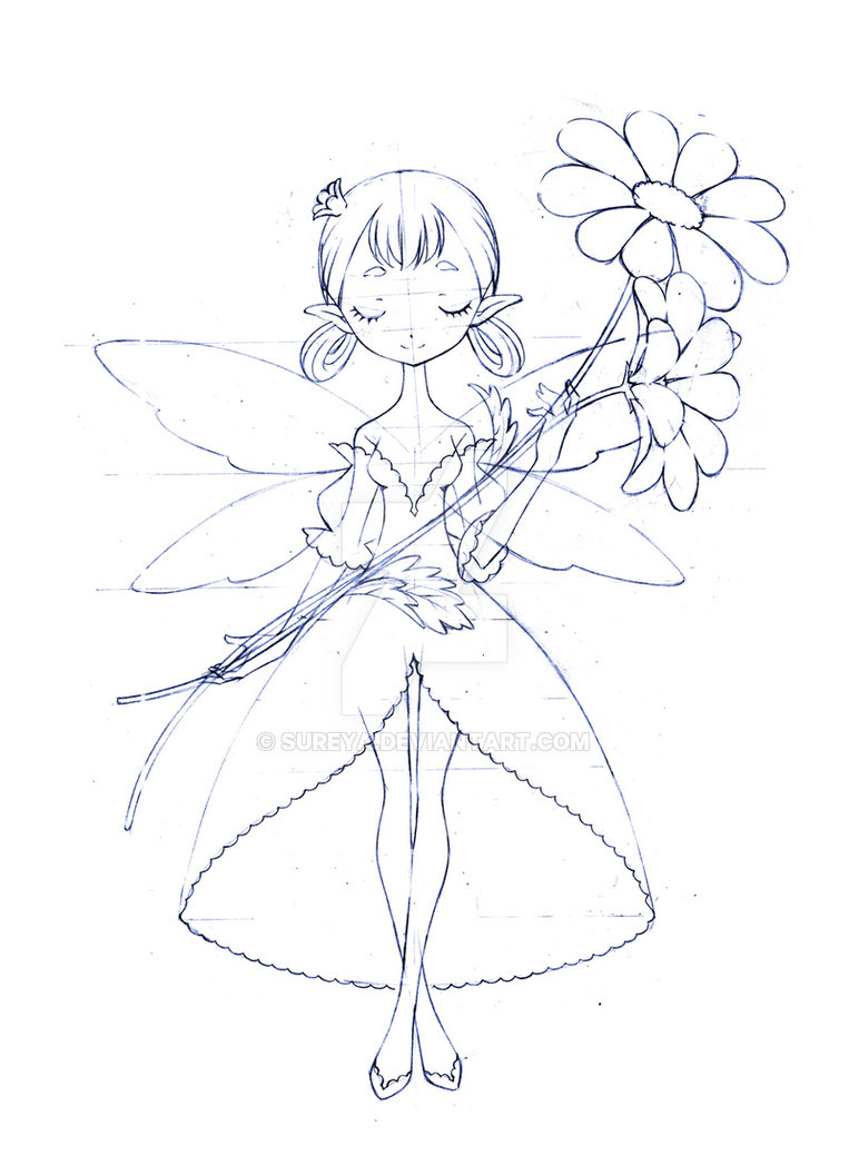 763x1047 Flower Fairy Sketch - Fairy Drawing Images