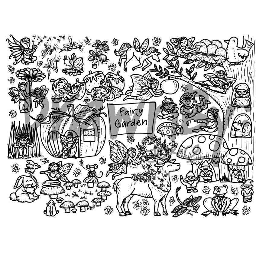 867x869 Fairy Garden Washable Silicone Colouring Mat Drawnby - Fairy Garden Drawing
