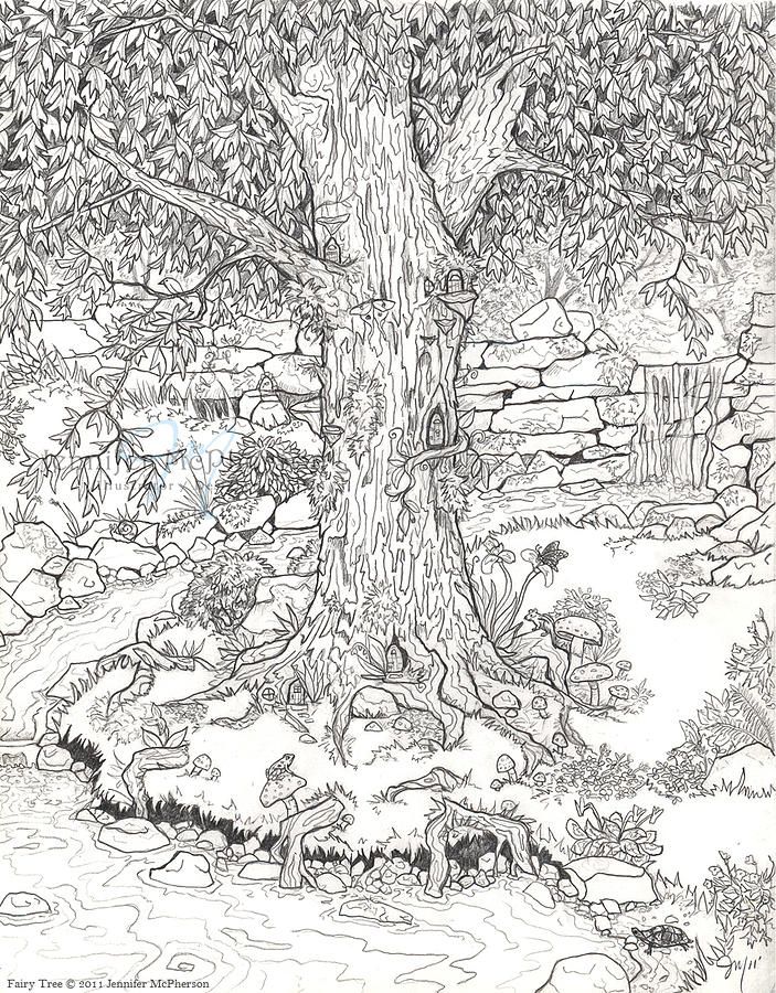 703x900 Fairy Tree - Fairy Garden Drawing