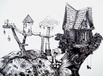 350x259 Artfido Buy Art Online Print Fine Liner, Fairy Garden - Fairy Garden Drawing
