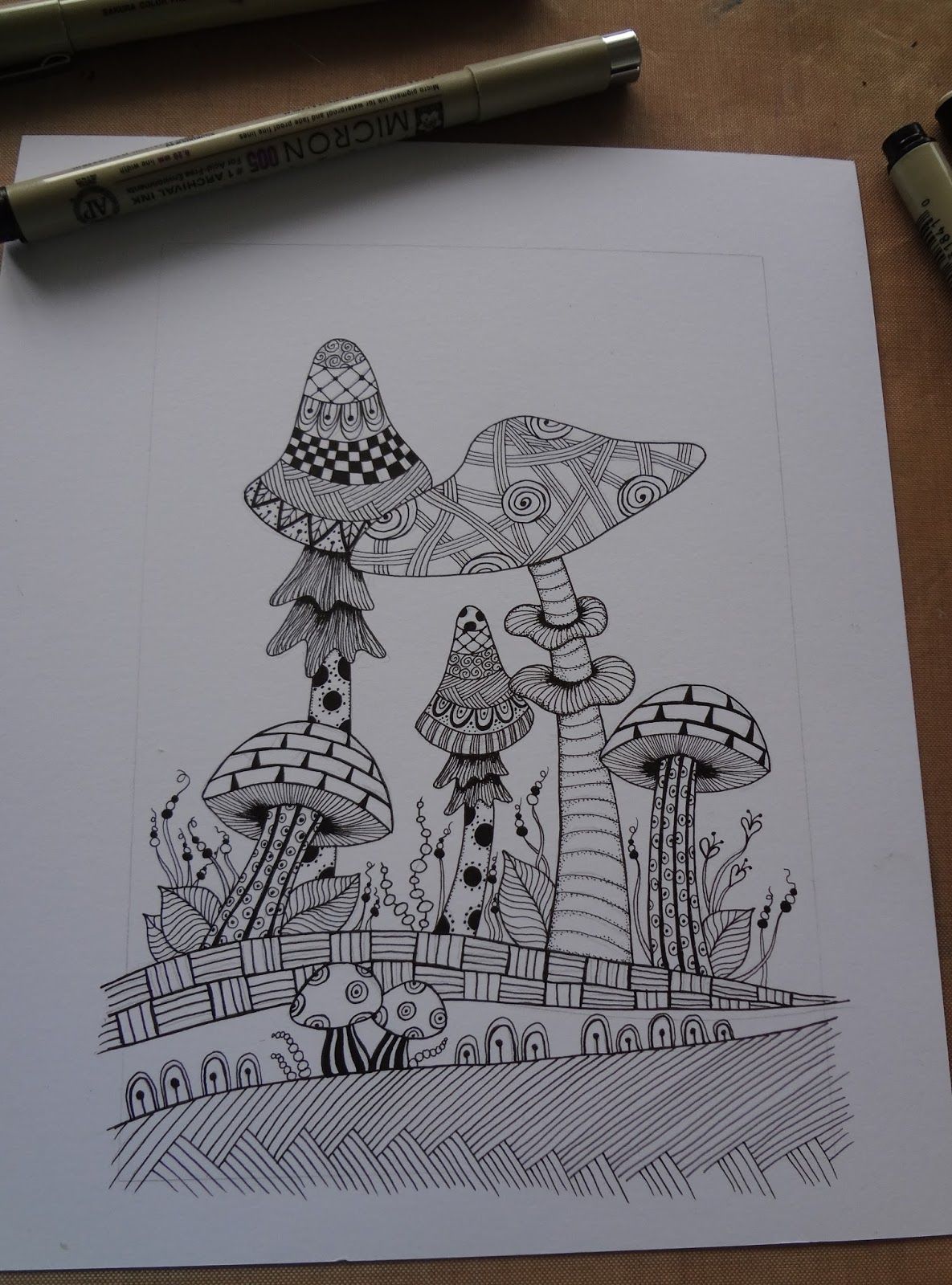 1185x1600 Zentangle Fairy Garden Mushroom - Fairy Garden Drawing