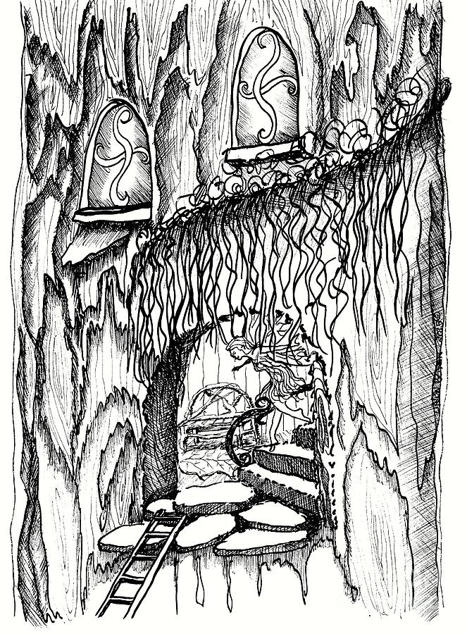 663x900 Fairy On Stairs Tree Fairy Home Drawing - Fairy House Drawing