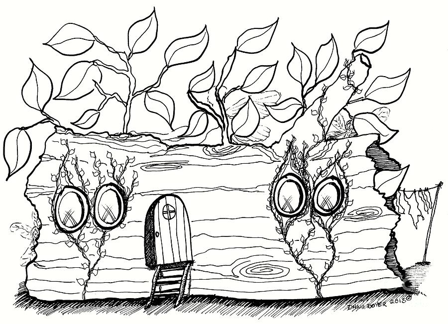 900x651 Wash Day Hollow Log Fairy Home Drawing - Fairy House Drawing