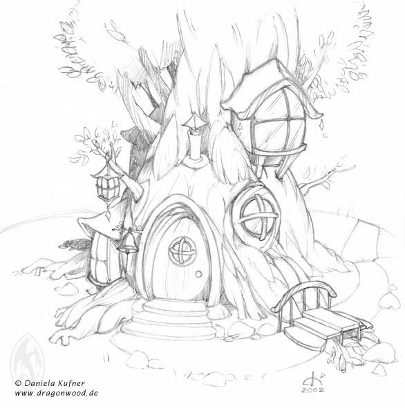 586x591 Fairy Tree House Drawings - Fairy House Drawing