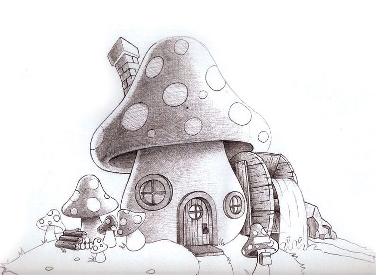 754x551 Cool Mushroom Drawings Mushroom House - Fairy House Drawing
