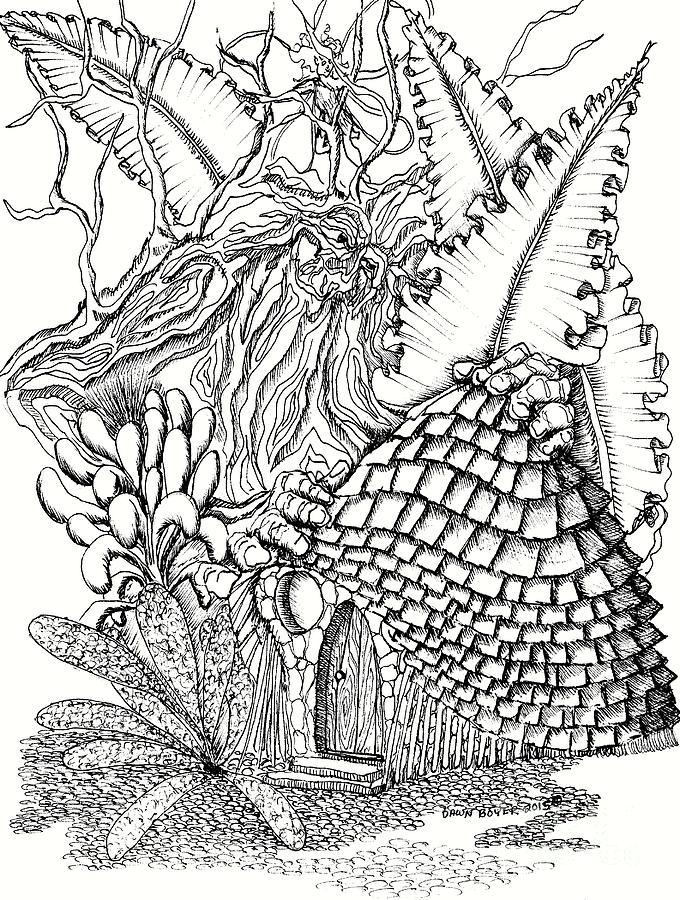 680x900 Fairy House Forest Guardian And Ferns Drawing - Fairy House Drawing
