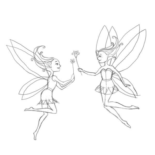 600x600 How To Draw Fairies - Fairy Line Drawing