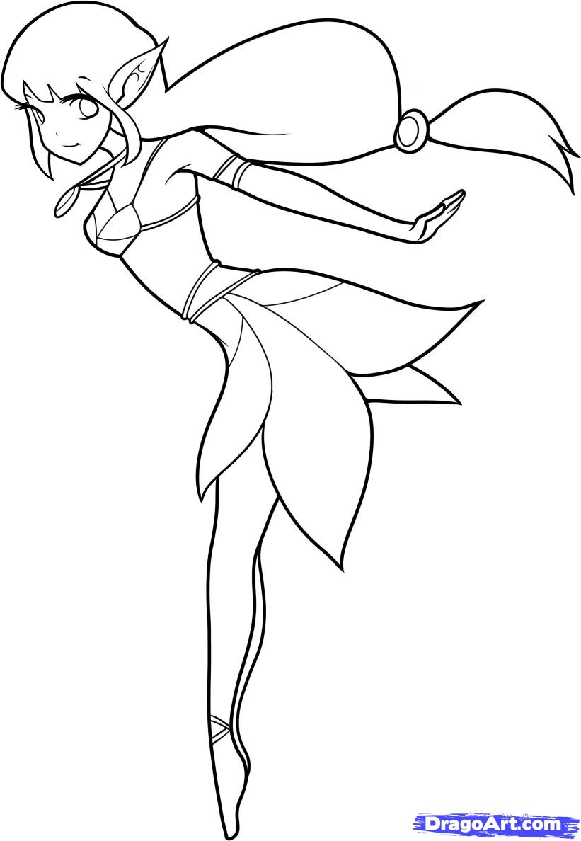 821x1188 Step How To Draw A Fairy Girl - Fairy Line Drawing