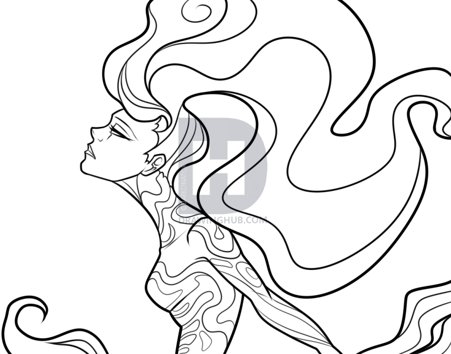 916x720 Drawing A Fire Fairy Step - Fairy Line Drawing