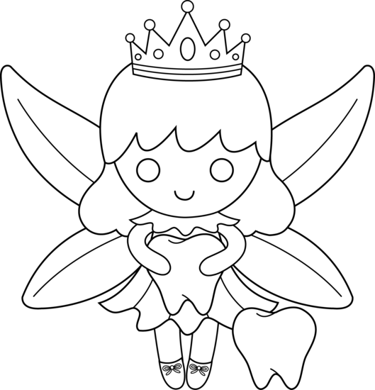 529x550 Cute Colorable Tooth Fairy - Fairy Outline Drawing