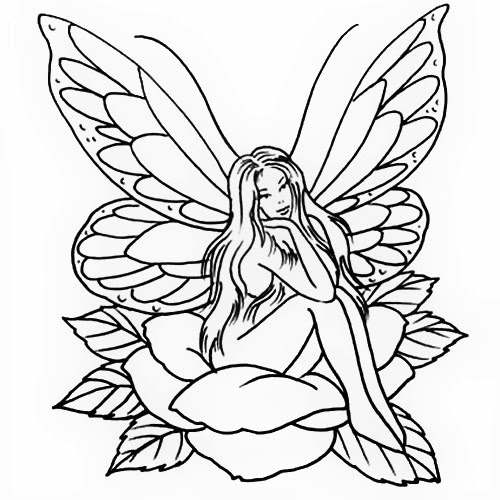 500x500 Outline Flower And Fairy Tattoo - Fairy Outline Drawing