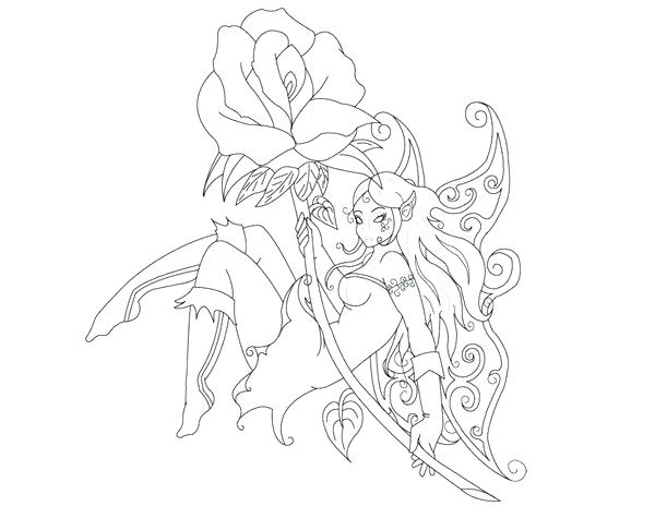 600x464 Beautiful Young Fairy Dancing And Flying In Wind Hand Drawn - Fairy Outline Drawing