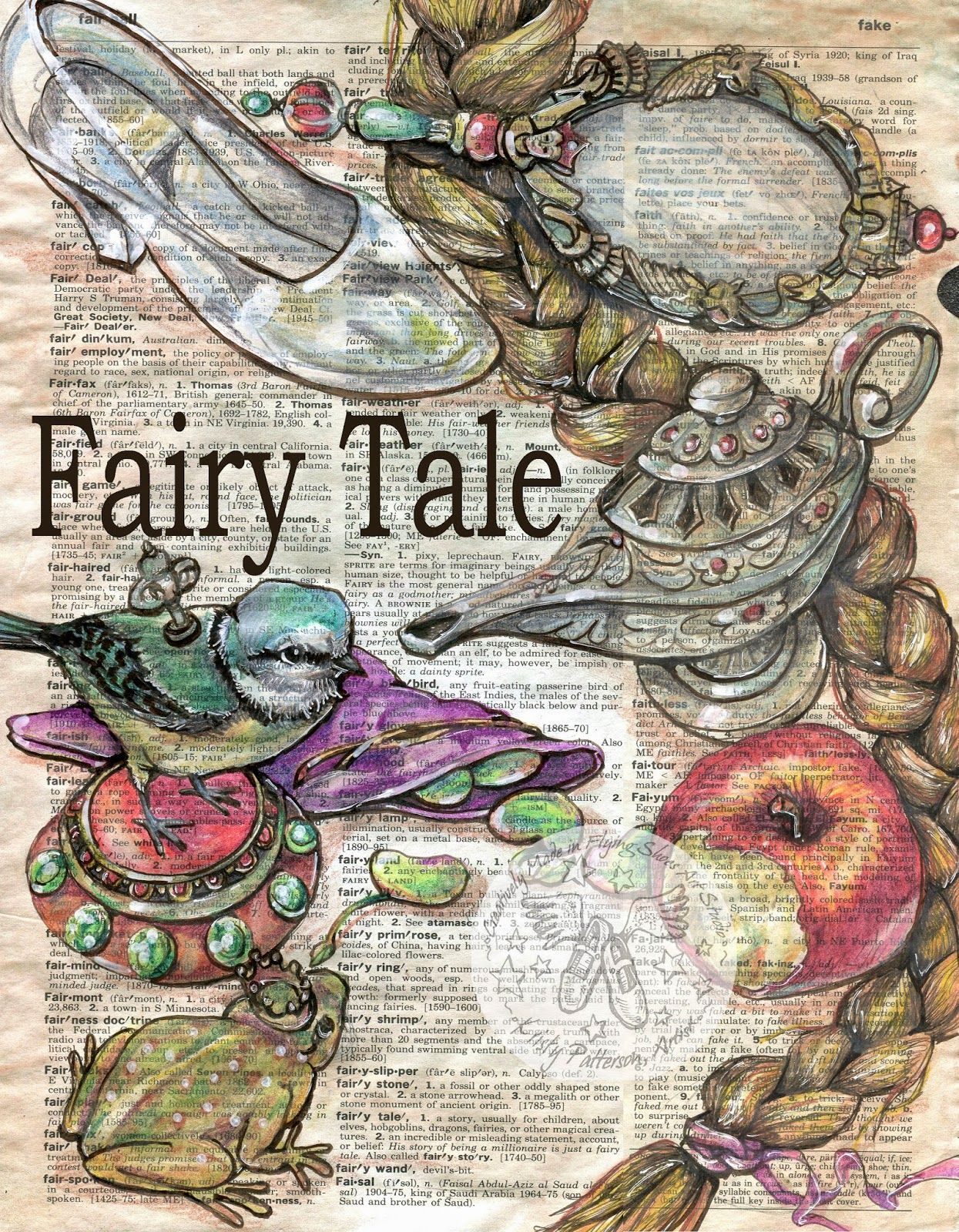 1245x1600 Fairy Tale Drawing On Distressed, Dictionary Page - Fairytale Drawings