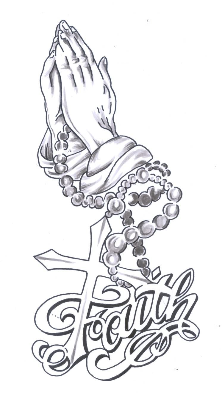746x1343 awesome faith tattoo design with cross and praying hands drawing - Faith Drawing