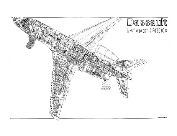600x462 Prints Of Dassault Falcon Cutaway Drawing - Falcon Line Drawing