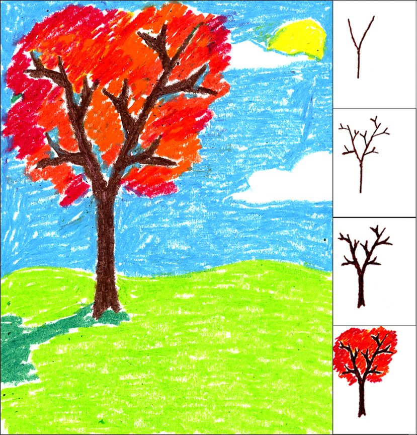 829x864 draw a fall tree art projects for kids - Fall Drawing Pictures