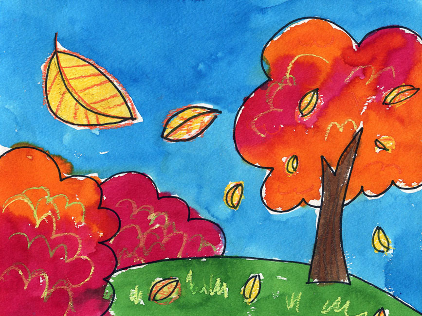 867x650 paint a fall landscape art projects for kids - Fall Drawing Pictures