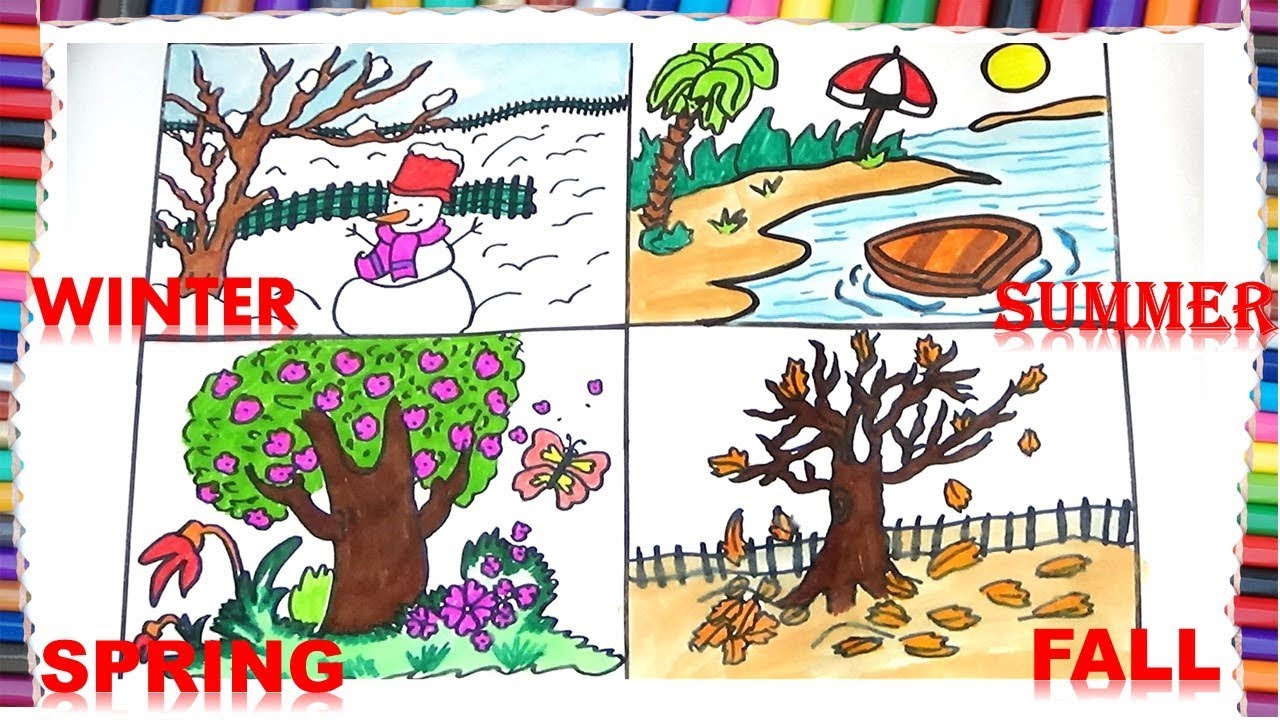 1280x720 How To Draw Four Seasons For Kids How To Draw Winter,fall,summer - Fall Drawings For Kids