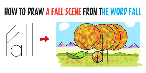 500x251 how to draw fall autumn scene from the word fall - Fall Scene Drawing