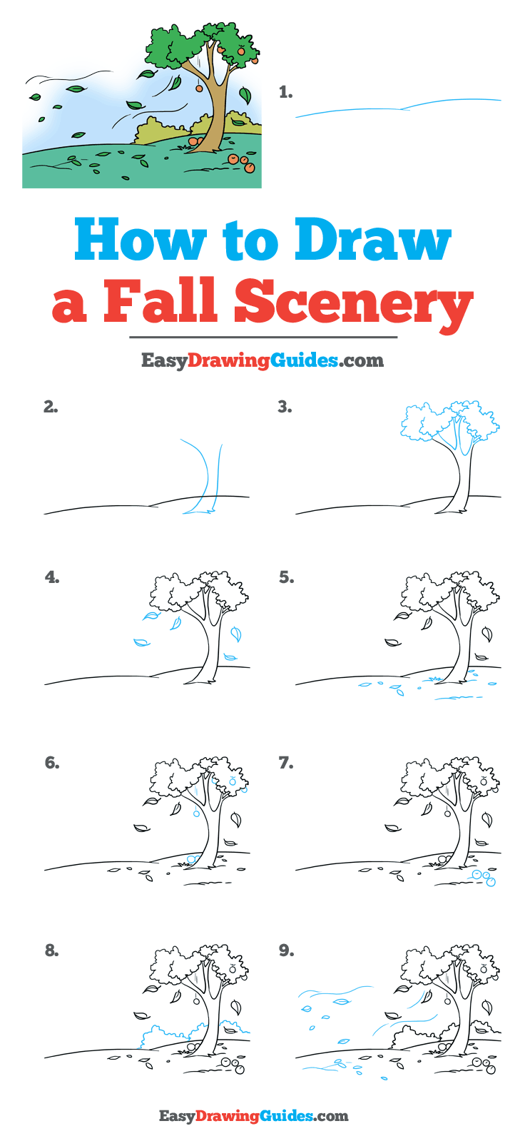 736x1606 How To Draw Fall Scenery - Fall Scene Drawing