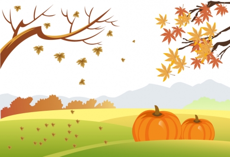468x319 Autumn Drawing Design With Falling Leaves And Pumpkins Vectors - Fall Scene Drawing