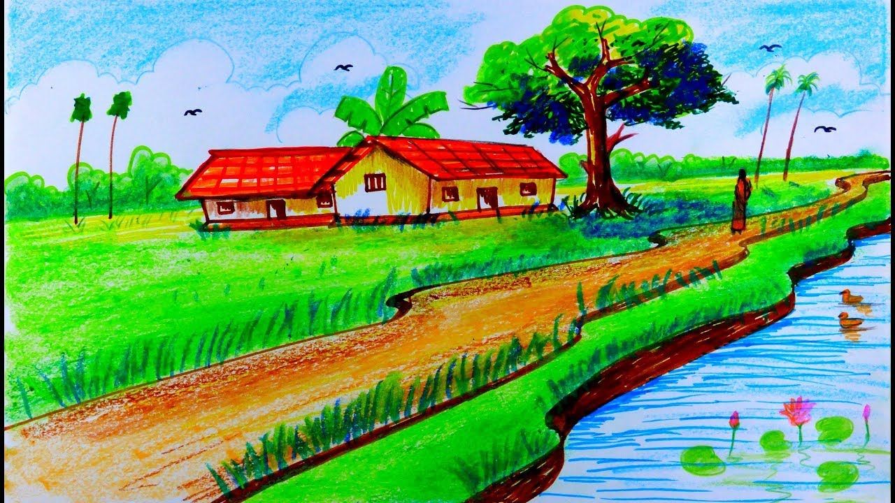 1280x720 How To Draw Village Scenery Of Autumn Season - Fall Season Drawings
