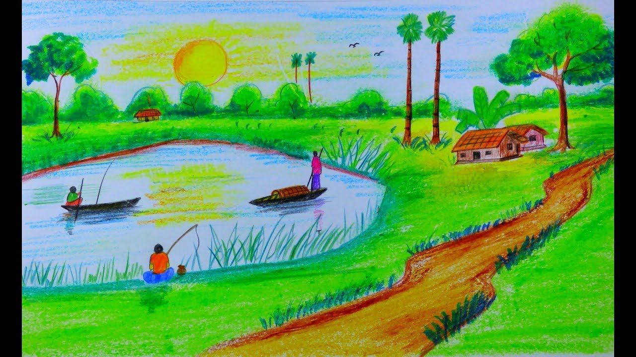 1280x720 How To Draw Village Scenery Of Autumn Season Step - Fall Season Drawings