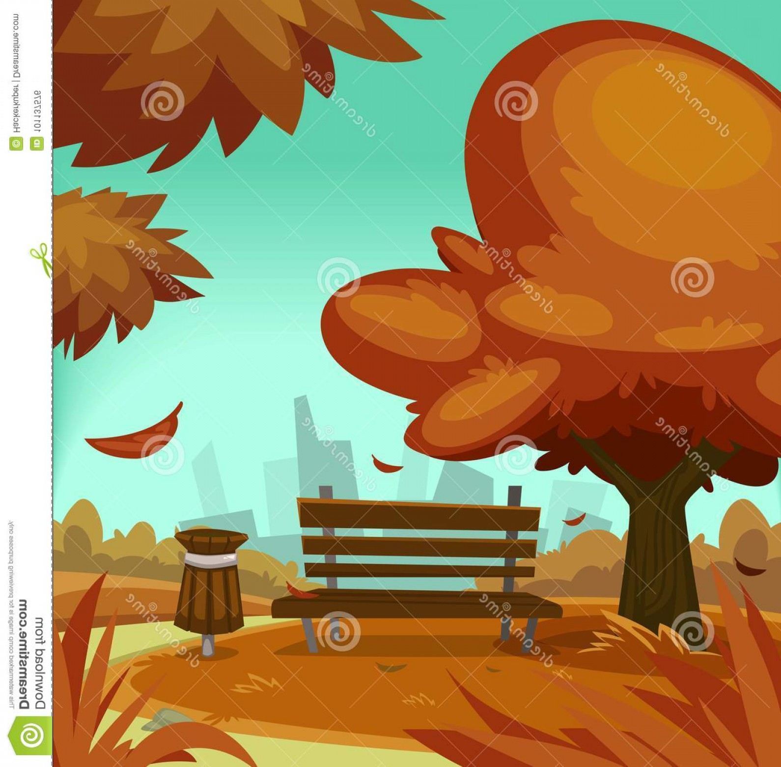 1590x1560 Vector Cartoon Autumn Park Fall Season Scene Illustration Drawing - Fall Season Drawings
