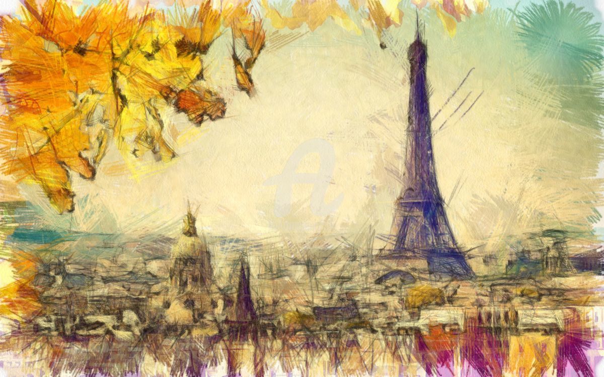 1200x750 Eiffel Tower Paris In The Fall Season Pencil Drawing - Fall Season Drawings