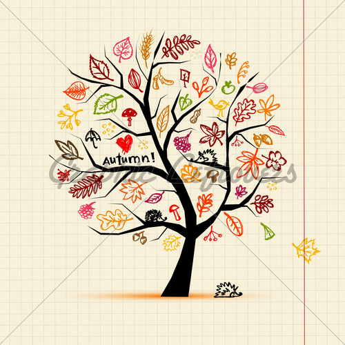 500x500 Autumn Tree, Sketch Drawing For Your Design Gl Stock Images - Fall Tree Drawing