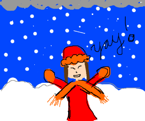 300x250 girl in winter clothes cheers for falling snow drawing - Falling Snow Drawing