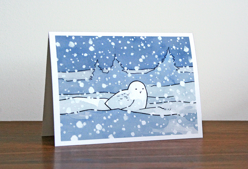 800x546 Snowy Owl Christmas Card Owls - Falling Snow Drawing