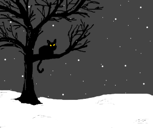300x250 black cat in tree with falling snow drawing - Falling Snow Drawing