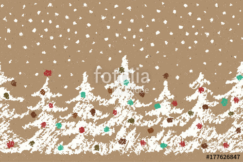 500x334 Crayon Like Child's Hand Drawing Merry Christmas Tree Seamless - Falling Snow Drawing