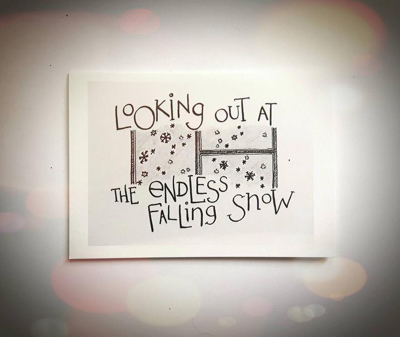 794x669 endless falling snow notecards ink drawing printed card etsy - Falling Snow Drawing