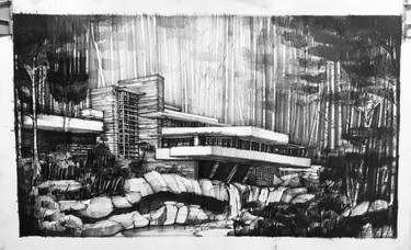 375x228 Falling Water Drawing - Falling Water Drawing