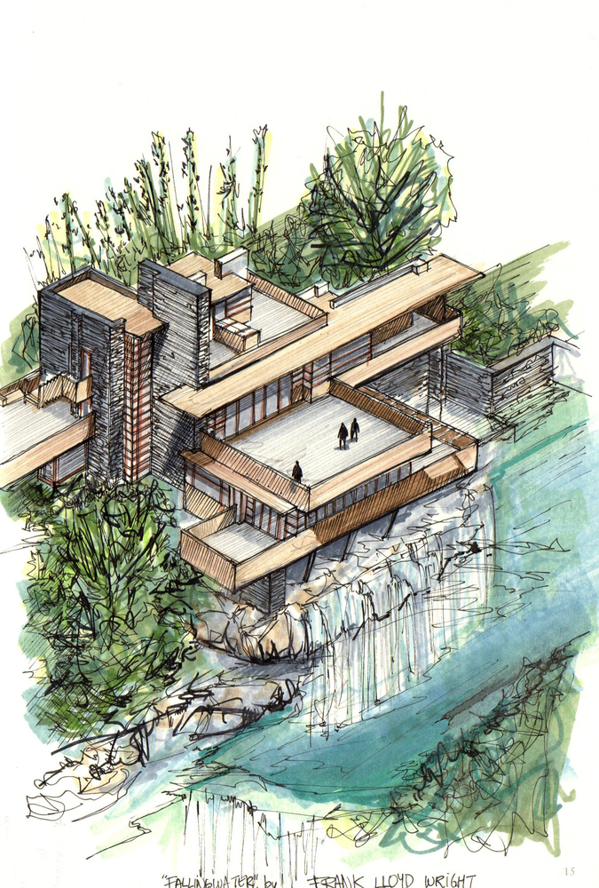 675x1000 Gallery Of Beautiful Axonometric Drawings Of Iconic Buildings - Falling Water Drawing