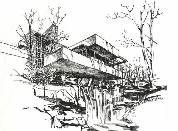 570x420 global giving ink house portraits falling water - Falling Water Drawing