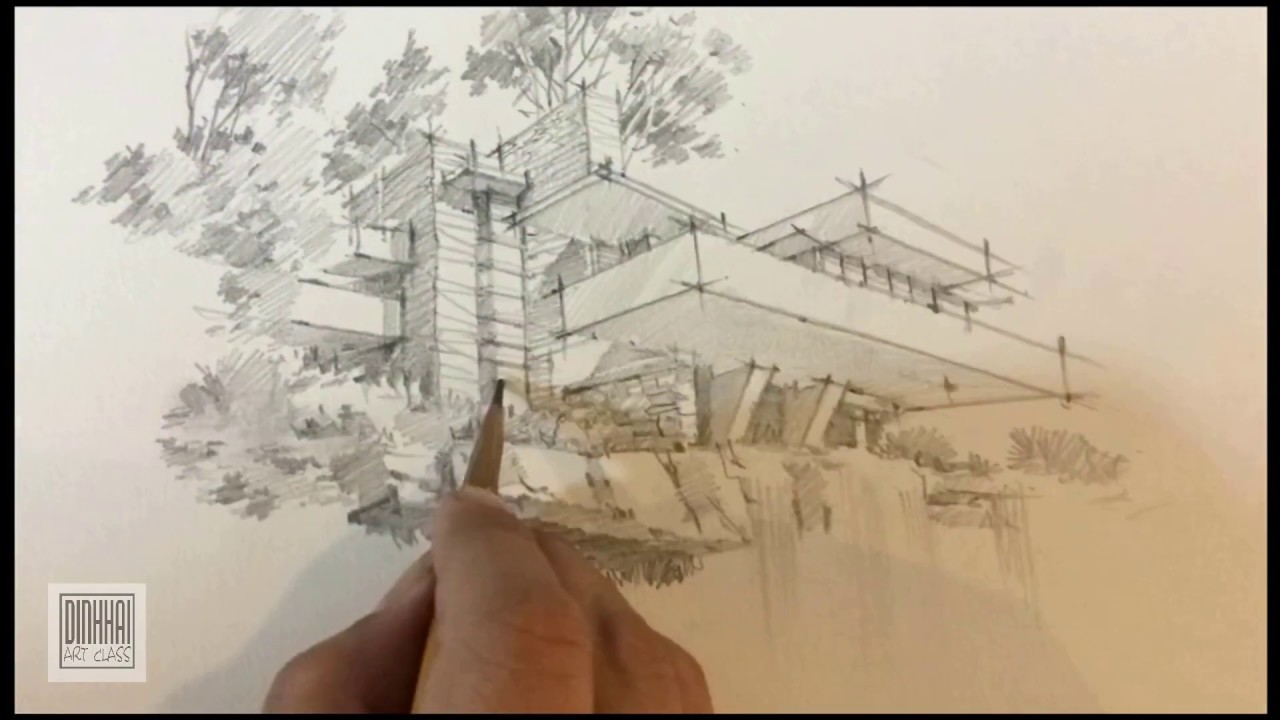 1280x720 Falling Water Of Frank Lloyd Wright Sketching - Falling Water Drawing